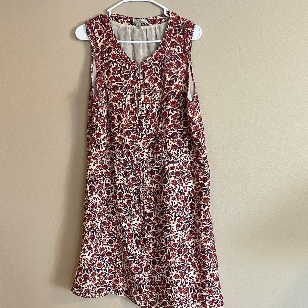 Lucky Brand Red and Cream Floral Midi Dress lightly lined